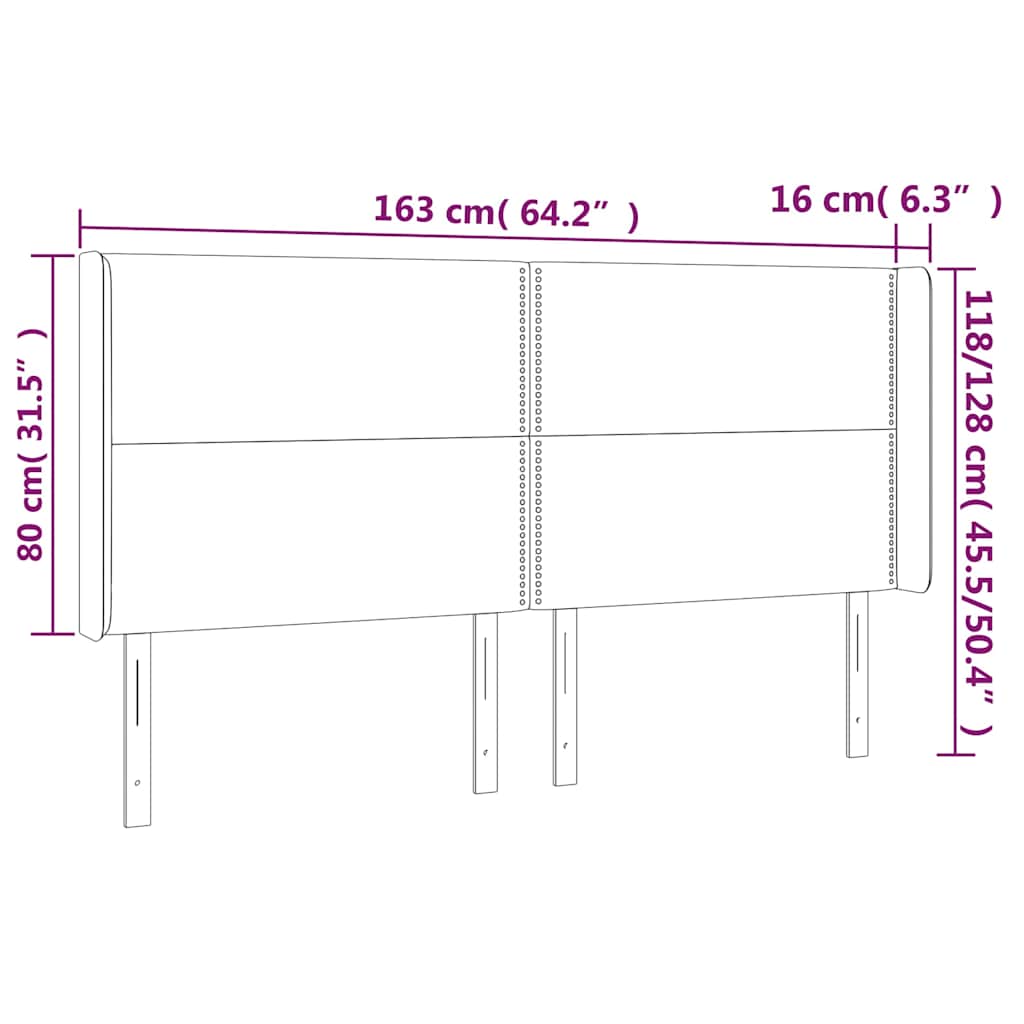 vidaXL Κεφαλάρι Κρεβατιού LED Μαύρο 163x16x118/128 εκ. Υφασμάτινο