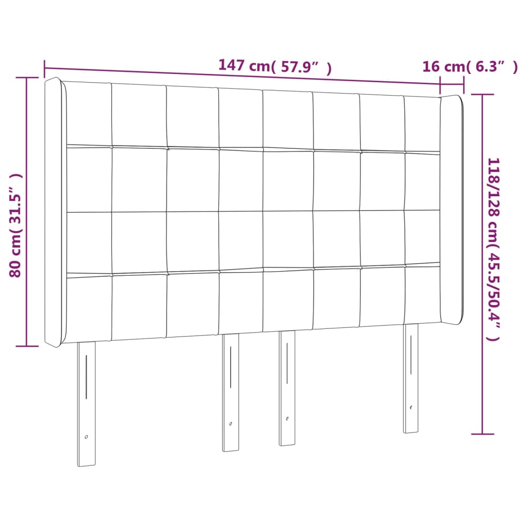 vidaXL Κεφαλάρι Κρεβατιού LED Κρεμ 147x16x118/128 εκ. Υφασμάτινο