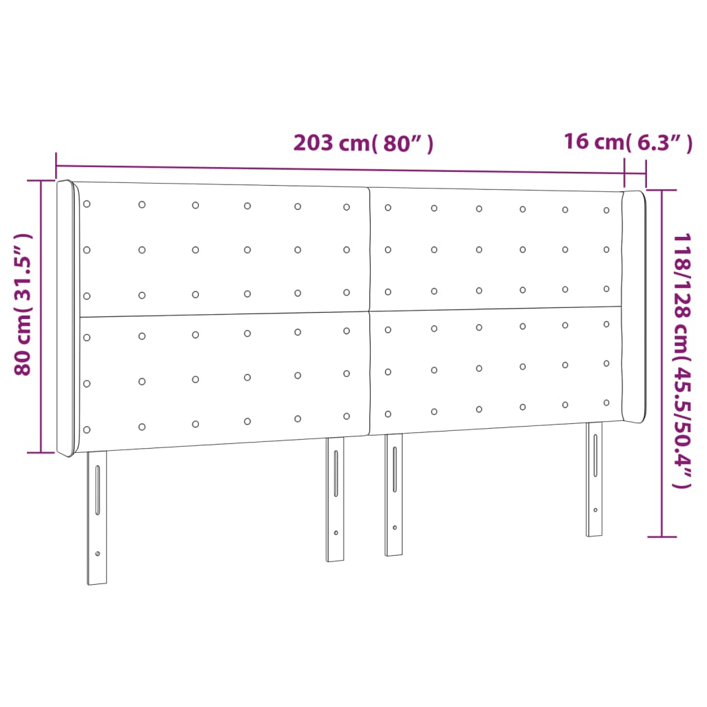 vidaXL Κεφαλάρι Κρεβατιού LED Γκρι 203x16x118/128 εκ. Συνθετ. Δέρμα