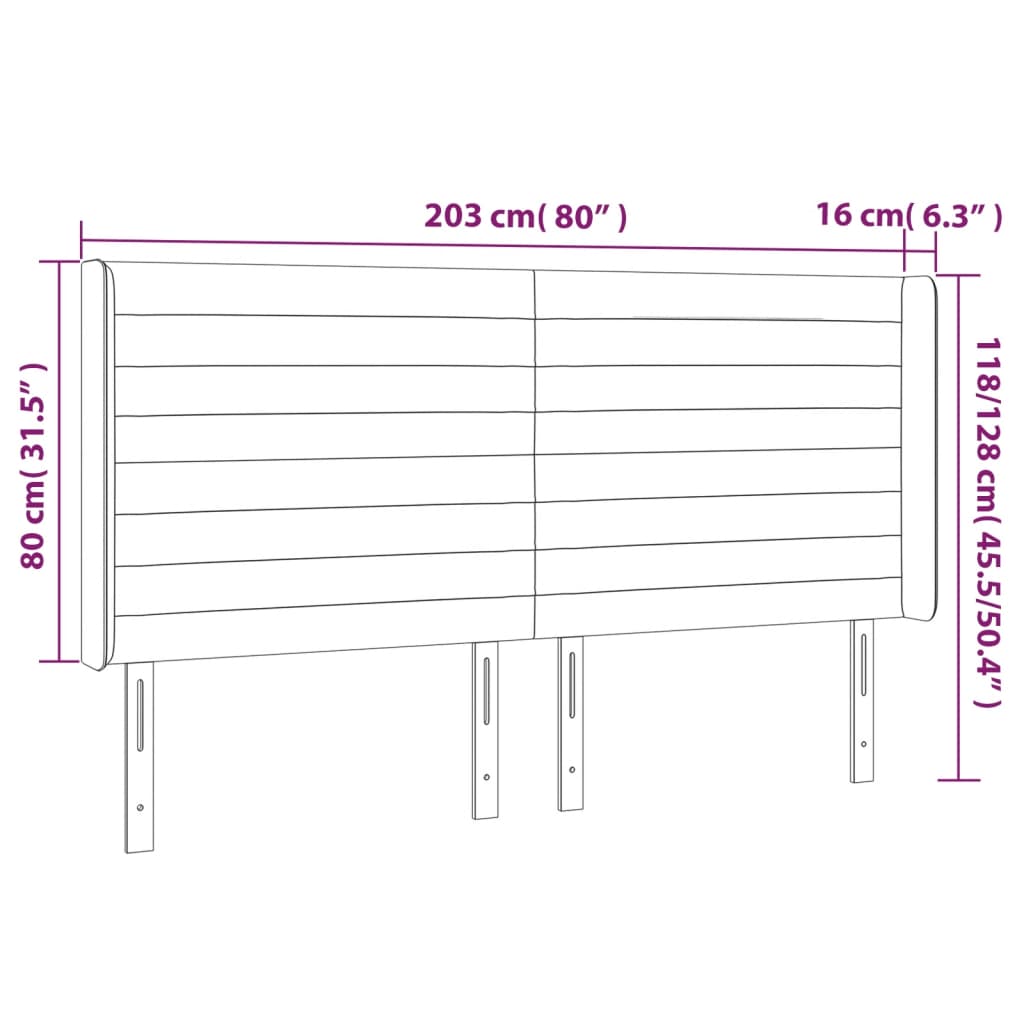 vidaXL Κεφαλάρι Κρεβατιού LED Κρεμ 203x16x118/128 εκ. Υφασμάτινο