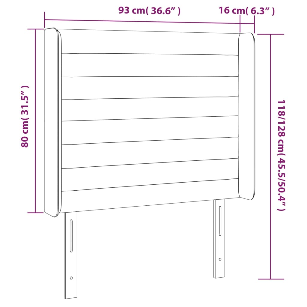 vidaXL Κεφαλάρι Κρεβατιού LED Μαύρο 93x16x118/128εκ. Βελούδινο