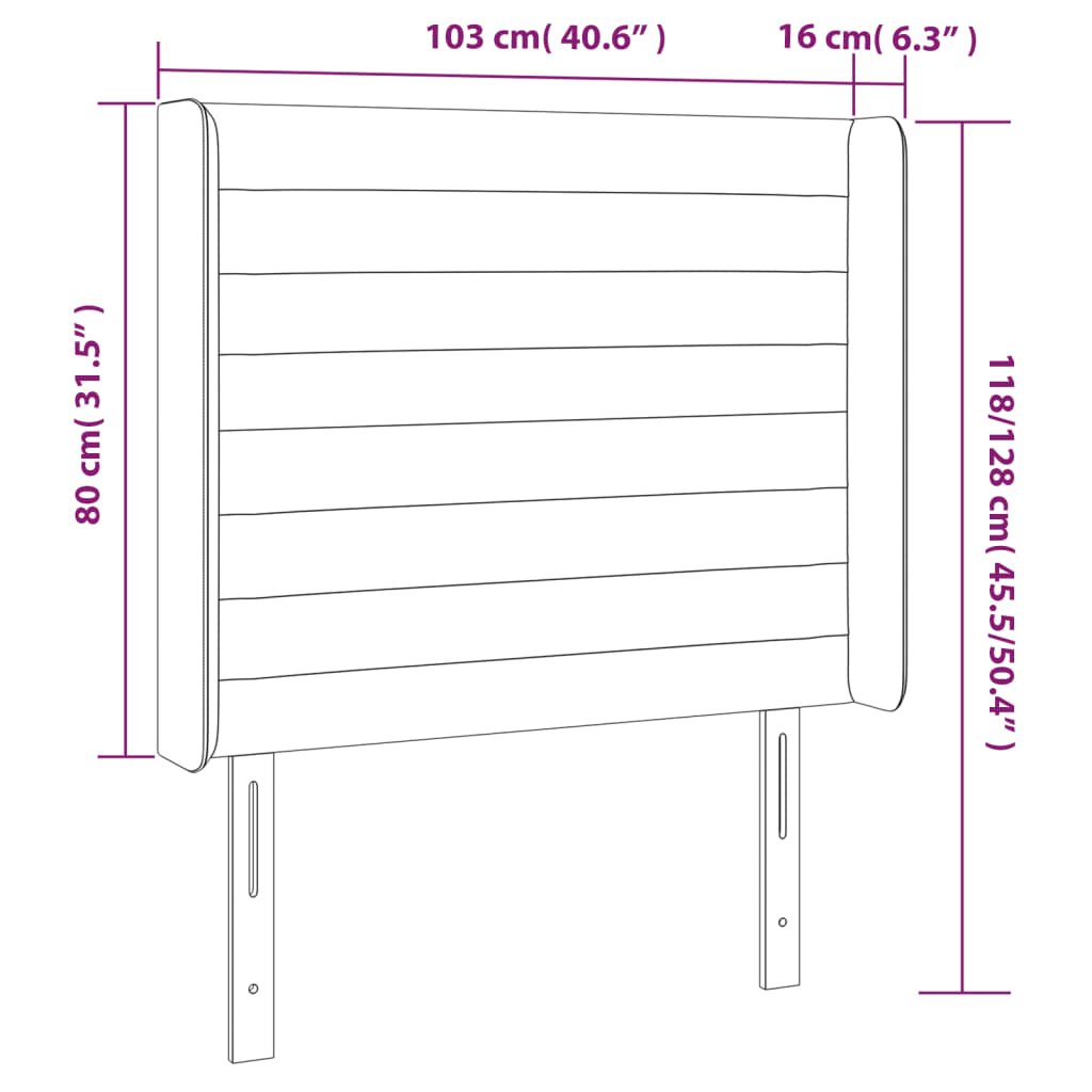 vidaXL Κεφαλάρι Κρεβατιού LED Μαύρο 103x16x118/128 εκ. Βελούδινο