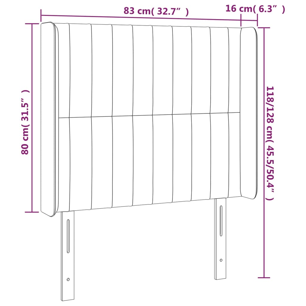 vidaXL Κεφαλάρι Κρεβατιού LED Μαύρο 83x16x118/128εκ. Βελούδινο