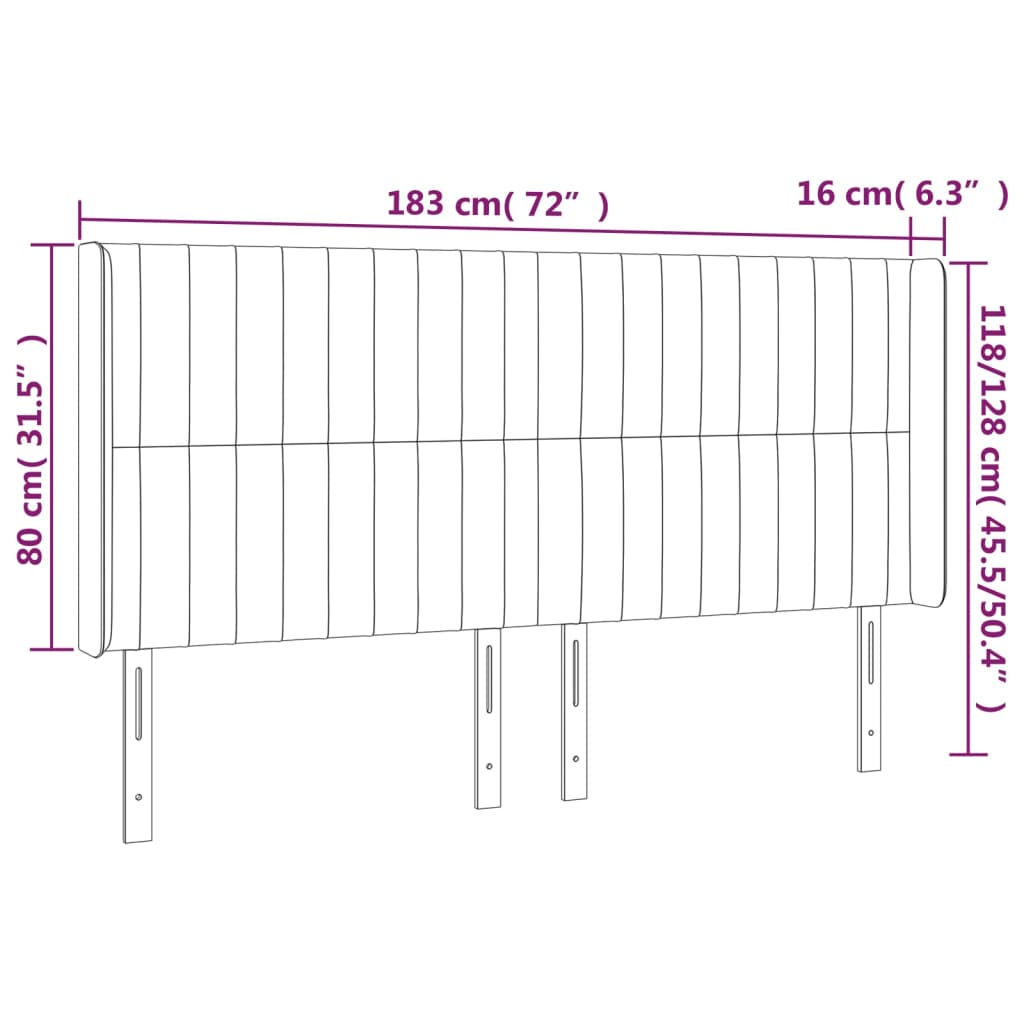 vidaXL Κεφαλάρι Κρεβατιού LED Μαύρο 183x16x118/128 εκ. Βελούδινο