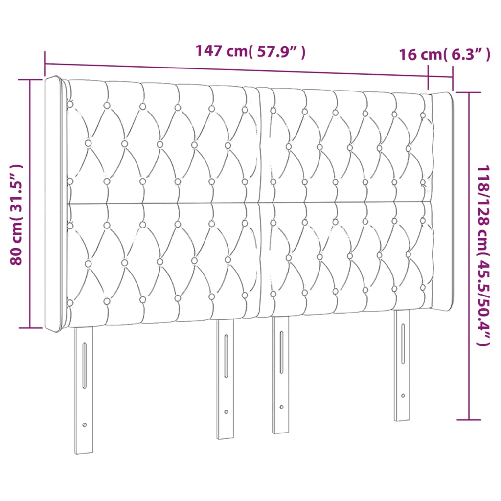 vidaXL Κεφαλάρι Κρεβατιού LED Ροζ 147x16x118/128 εκ. Βελούδινο
