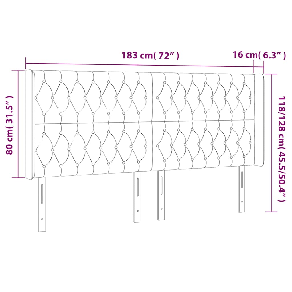vidaXL Κεφαλάρι Κρεβατιού LED Μαύρο 183x16x118/128 εκ. Βελούδινο