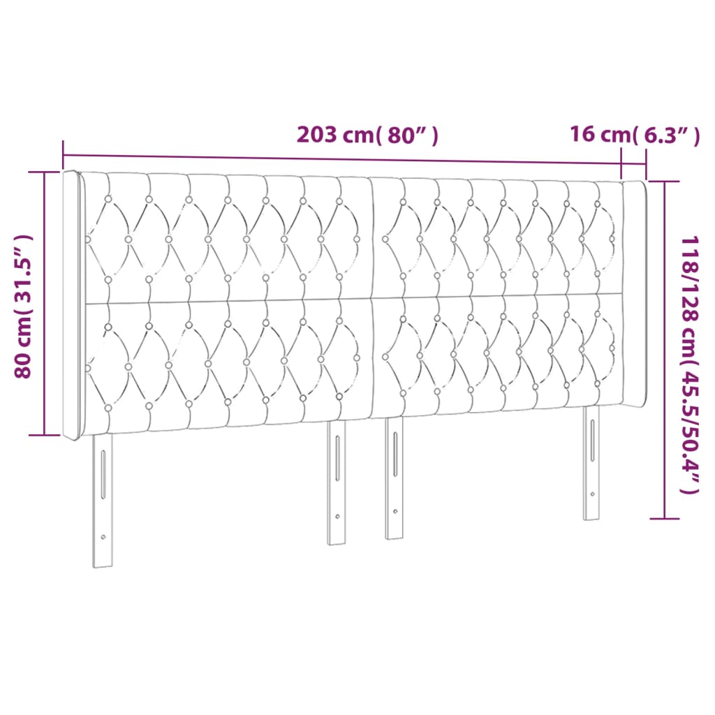 vidaXL Κεφαλάρι Κρεβατιού LED Μαύρο 203x16x118/128 εκ. Βελούδινο