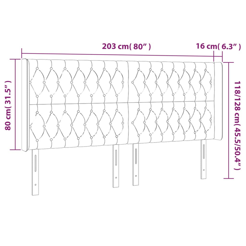vidaXL Κεφαλάρι Κρεβατιού LED Ροζ 203x16x118/128 εκ. Βελούδινο