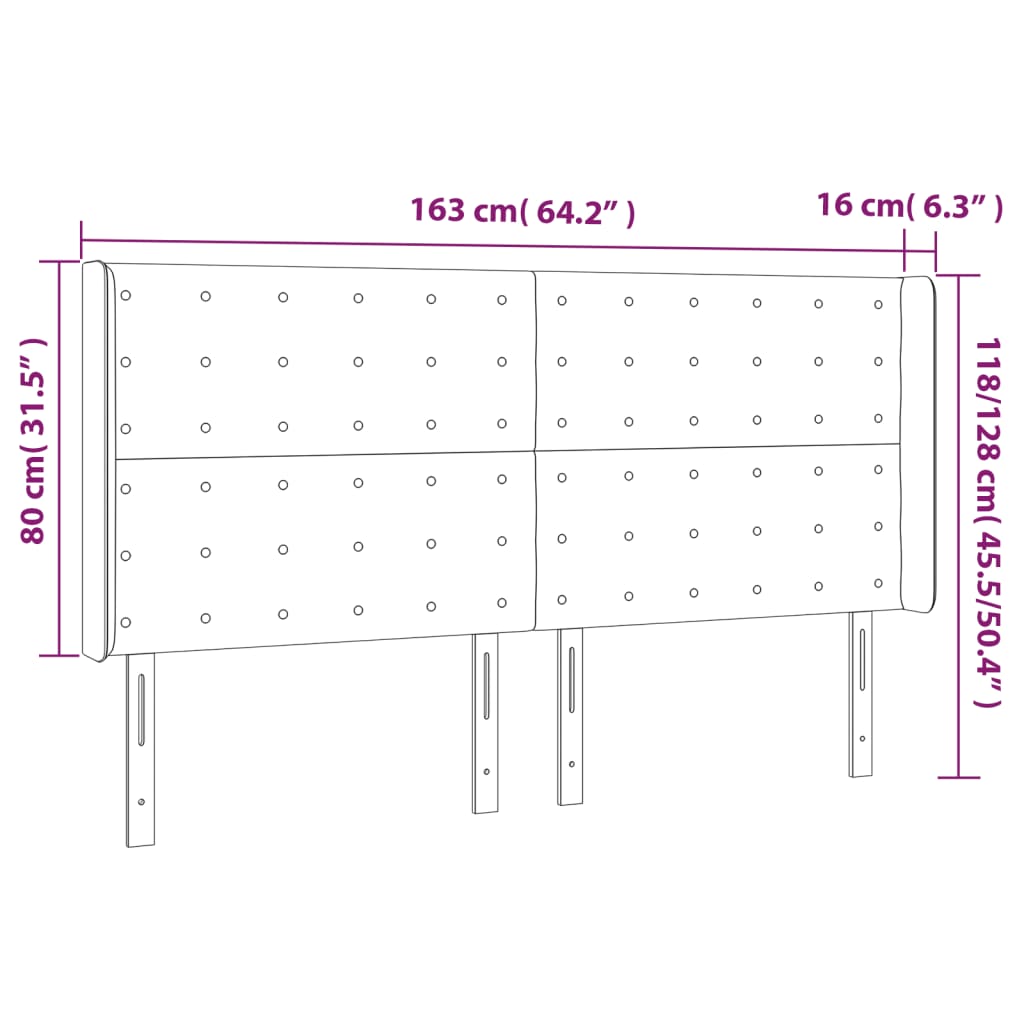 vidaXL Κεφαλάρι Κρεβατιού LED Μαύρο 163x16x118/128 εκ. Βελούδινο