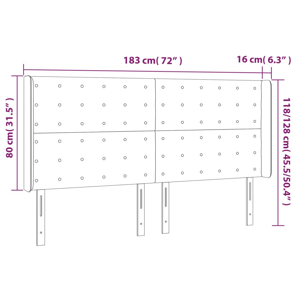 vidaXL Κεφαλάρι Κρεβατιού LED Μαύρο 183x16x118/128 εκ. Βελούδινο
