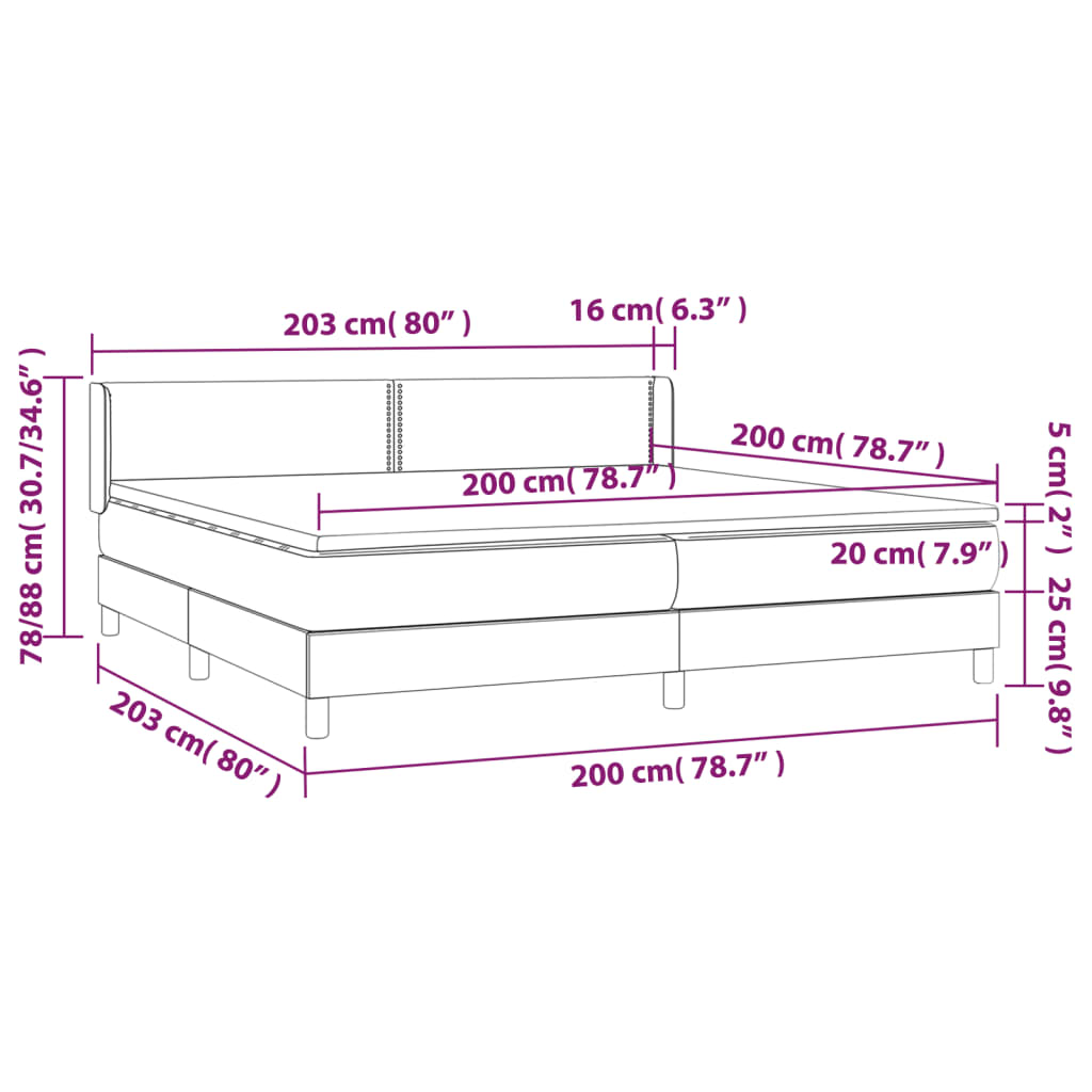 vidaXL Κρεβάτι Boxspring με Στρώμα Σκούρο Καφέ 200x200 εκ. Υφασμάτινο