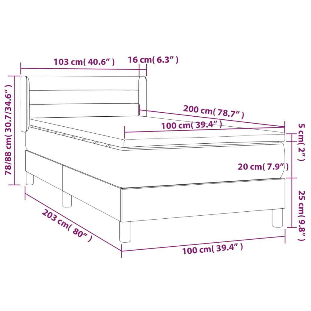vidaXL Κρεβάτι Boxspring με Στρώμα Σκούρο Καφέ 100x200 εκ. Υφασμάτινο