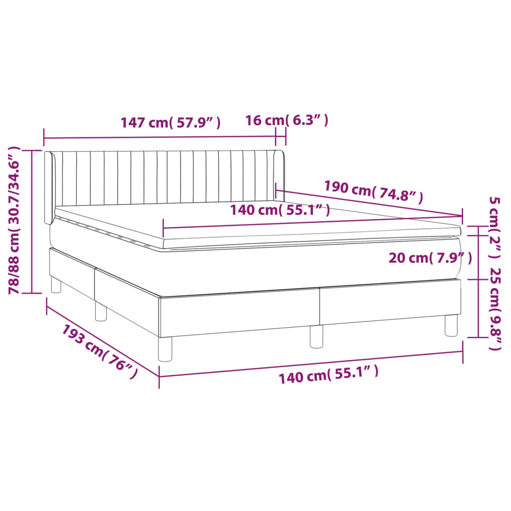 vidaXL Κρεβάτι Boxspring με Στρώμα Κρεμ 140x190 εκ. Υφασμάτινο