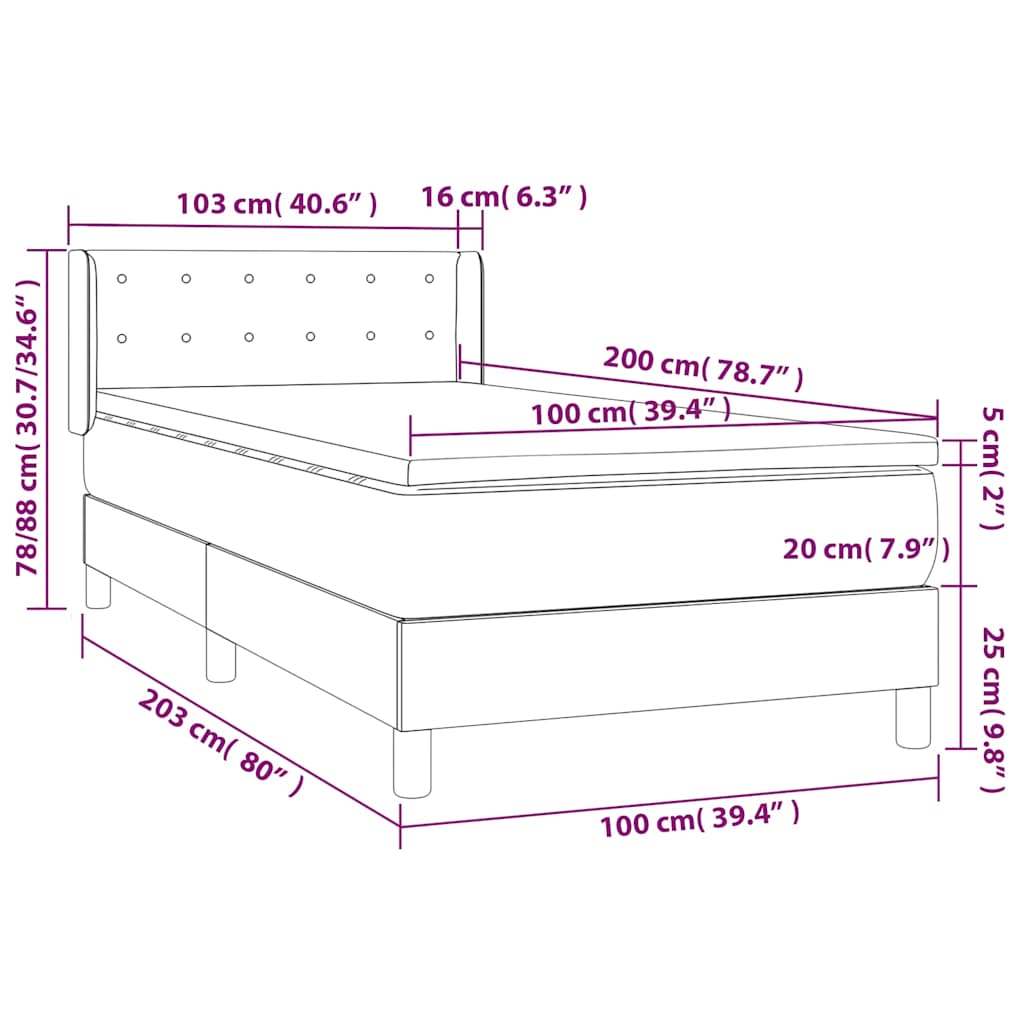 vidaXL Κρεβάτι Boxspring με Στρώμα Κρεμ 100 x 200 εκ. Υφασμάτινο