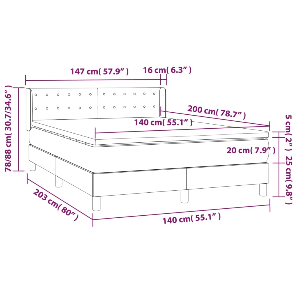 vidaXL Κρεβάτι Boxspring με Στρώμα Κρεμ 140x200 εκ. Υφασμάτινο
