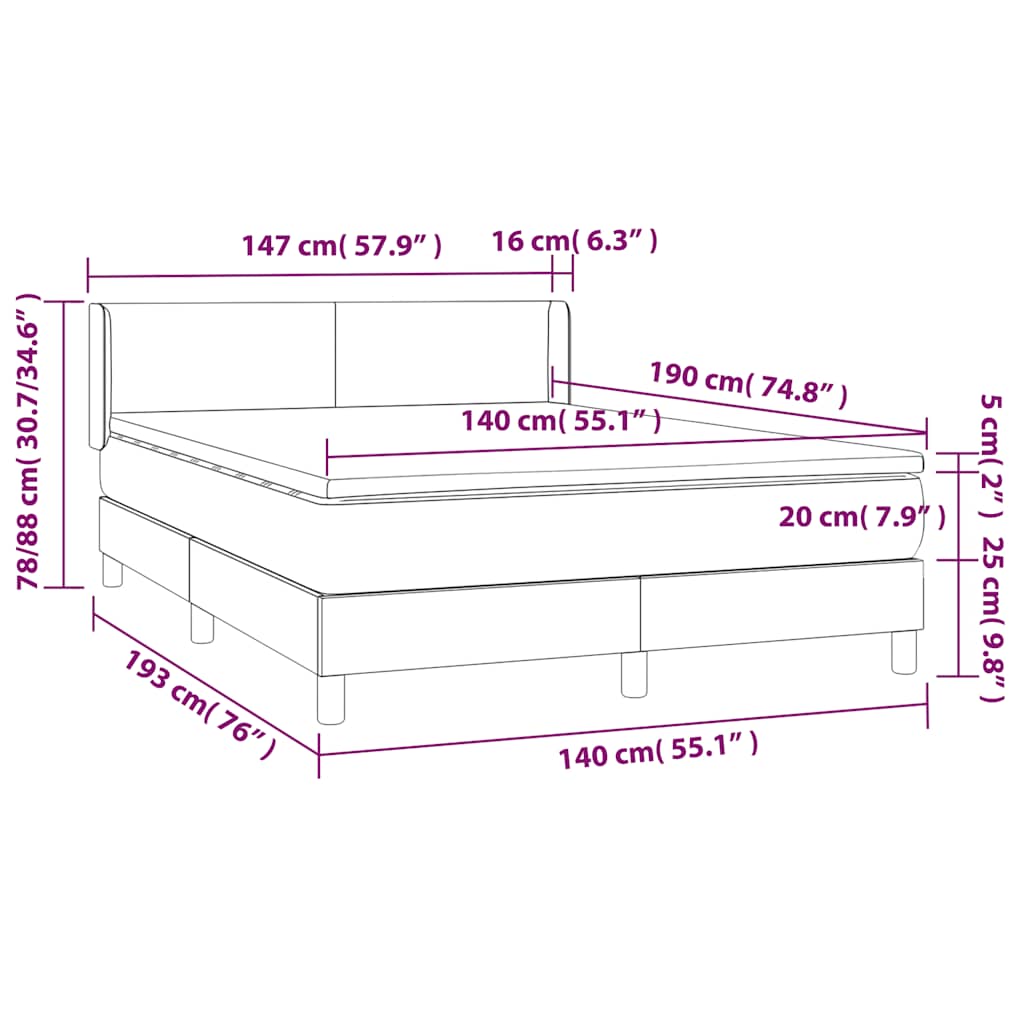 vidaXL Κρεβάτι Boxspring με Στρώμα Σκούρο Μπλε 140x190 εκ. Βελούδινο