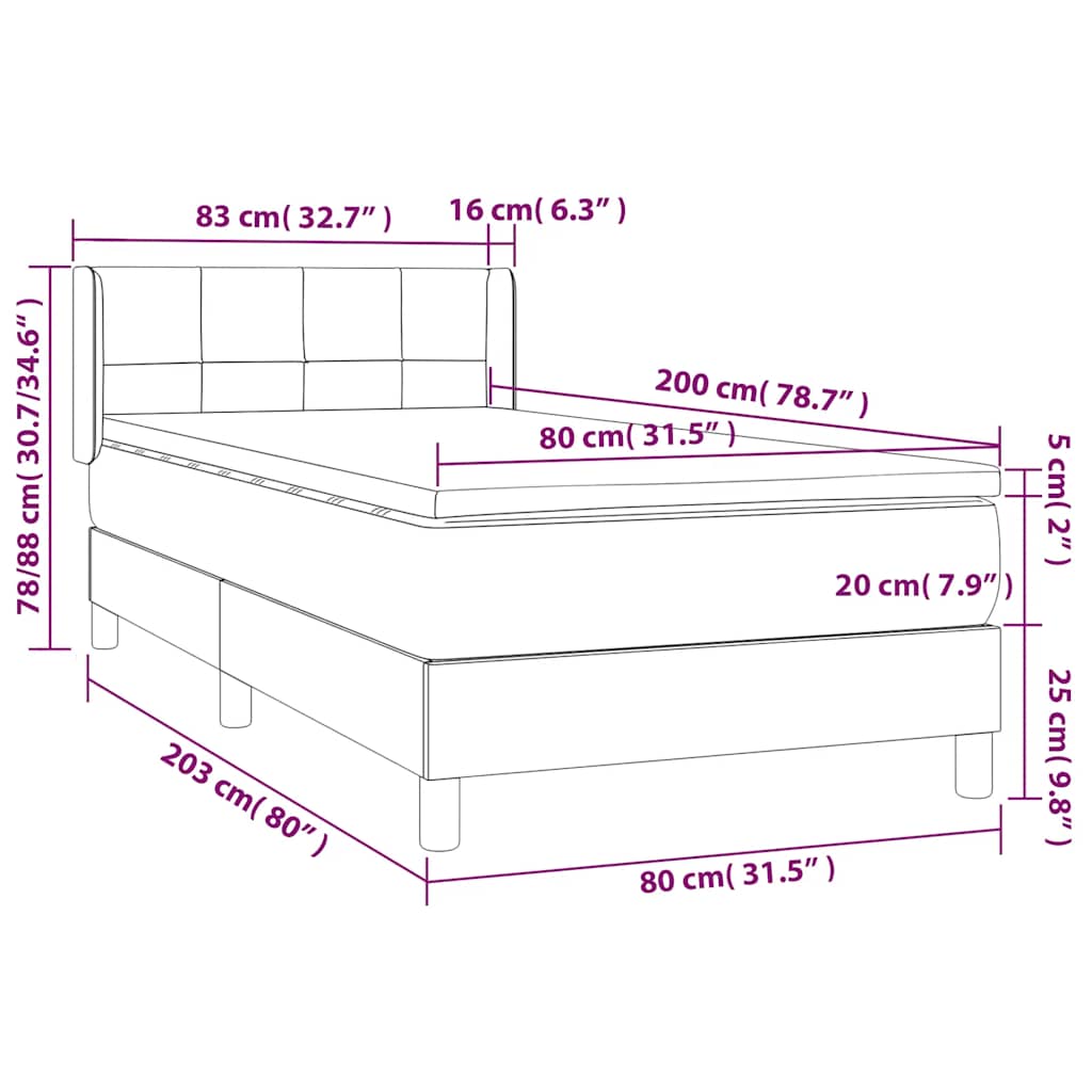 vidaXL Κρεβάτι Boxspring με Στρώμα Σκούρο Μπλε 80 x 200 εκ. Βελούδινο