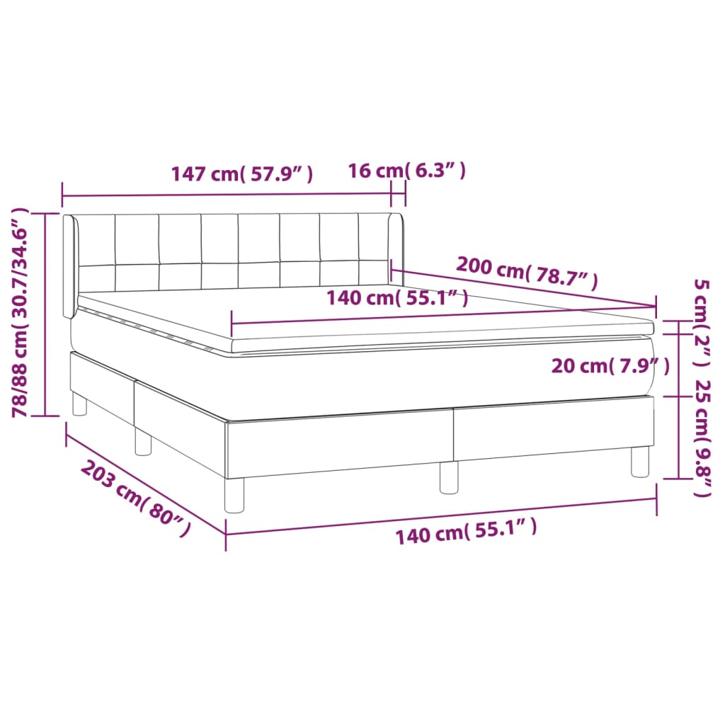 vidaXL Κρεβάτι Boxspring με Στρώμα Μαύρο 140x200 εκ. Βελούδινο