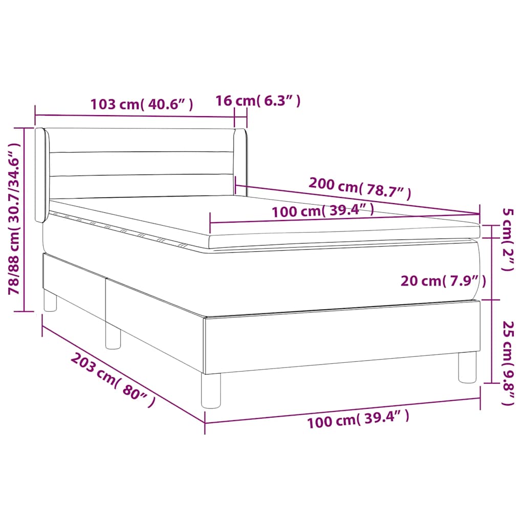 vidaXL Κρεβάτι Boxspring με Στρώμα Σκούρο Μπλε 100x200 εκ. Βελούδινο