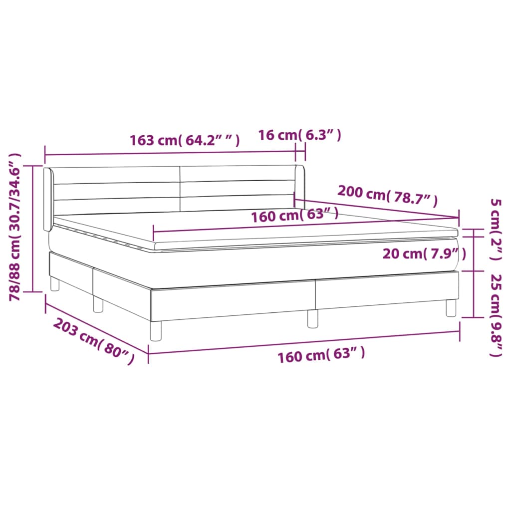 vidaXL Κρεβάτι Boxspring με Στρώμα Σκούρο Γκρι 160x200 εκ. Βελούδινο