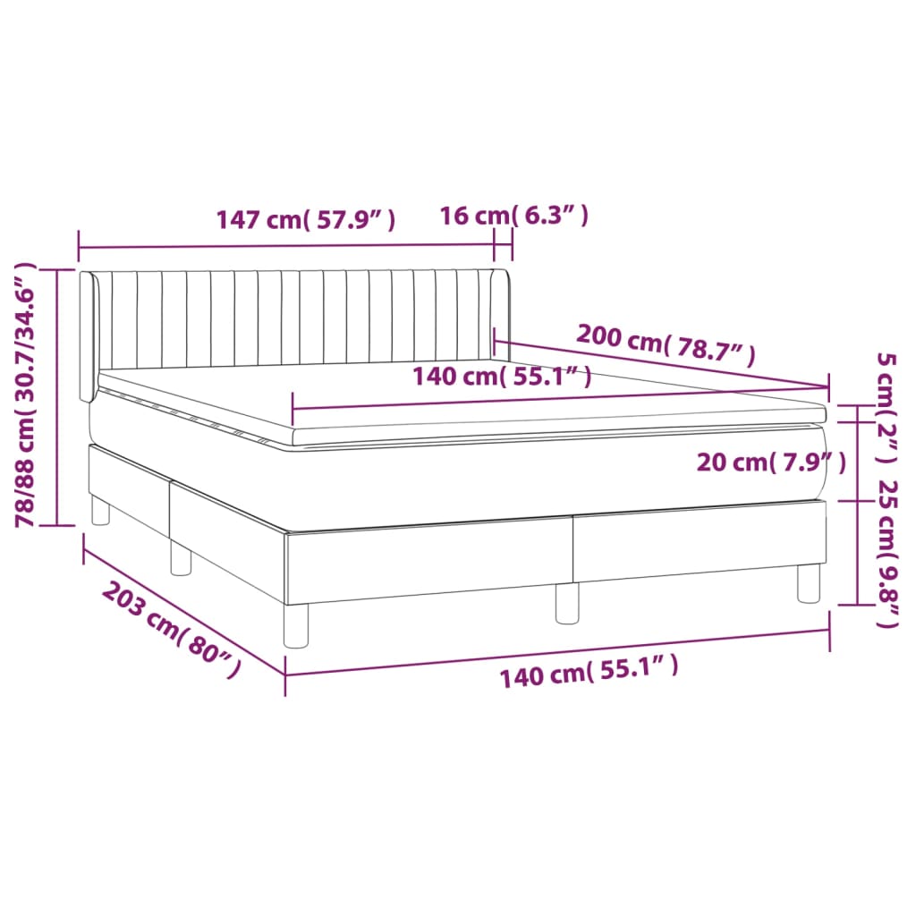 vidaXL Κρεβάτι Boxspring με Στρώμα Ροζ 140x200 εκ. Βελούδινο