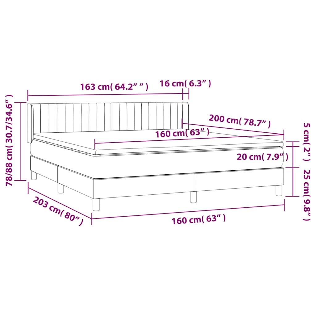 vidaXL Κρεβάτι Boxspring με Στρώμα Σκούρο Μπλε 160x200 εκ. Βελούδινο