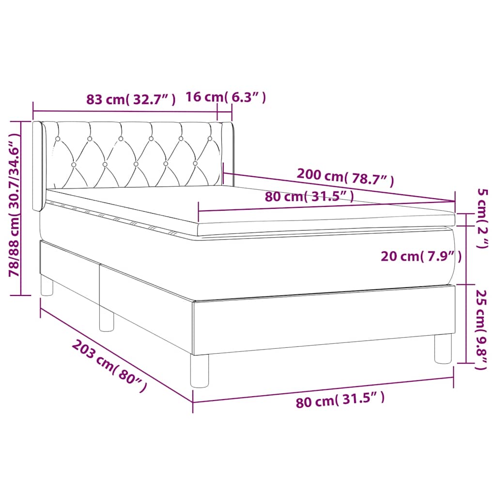 vidaXL Κρεβάτι Boxspring με Στρώμα Σκούρο Πράσινο 80x200 εκ. Βελούδινο