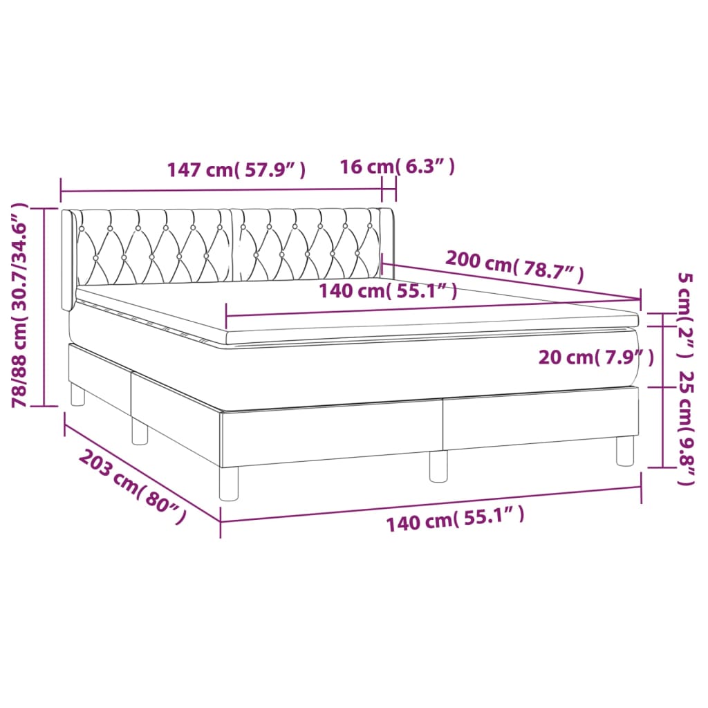 vidaXL Κρεβάτι Boxspring με Στρώμα Μαύρο 140x200 εκ. Βελούδινο