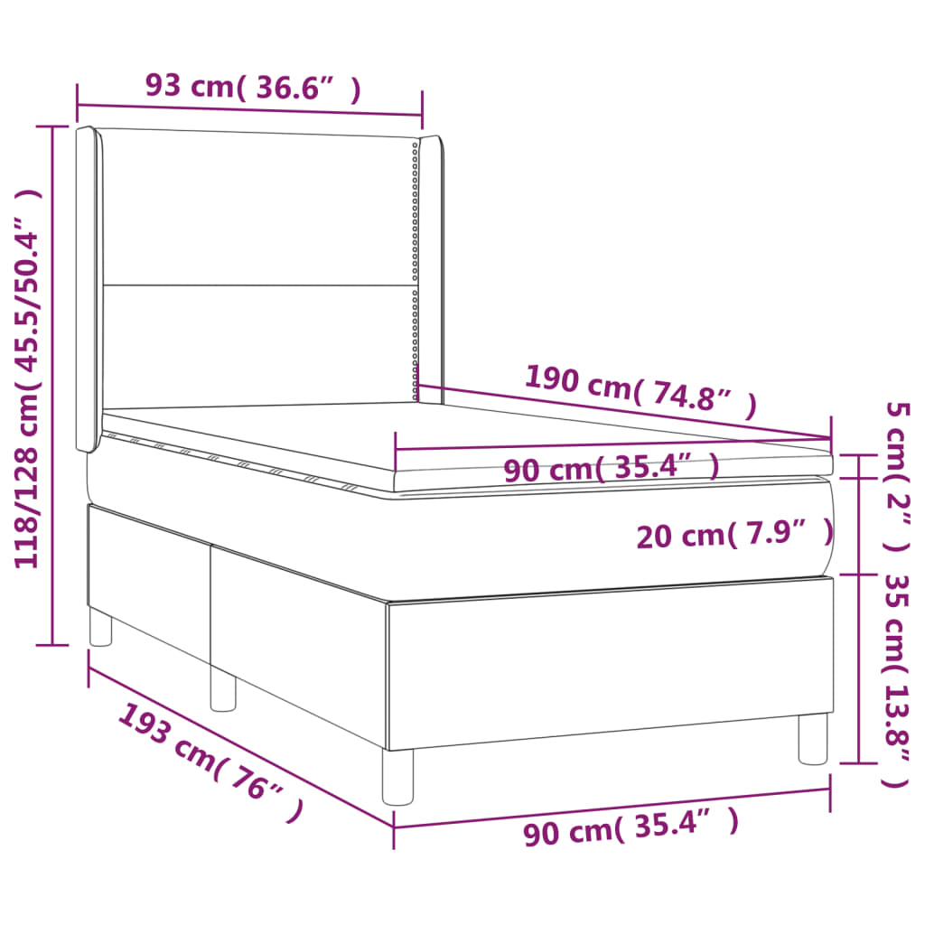 vidaXL Κρεβάτι Boxspring με Στρώμα Taupe 90x190 εκ.Υφασμάτινο