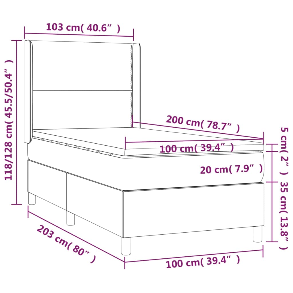 vidaXL Κρεβάτι Boxspring με Στρώμα Σκούρο Καφέ 100x200 εκ. Υφασμάτινο