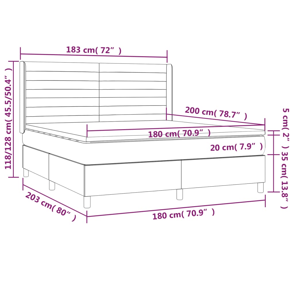 vidaXL Κρεβάτι Boxspring με Στρώμα Σκούρο Καφέ 180x200 εκ Υφασμάτινο