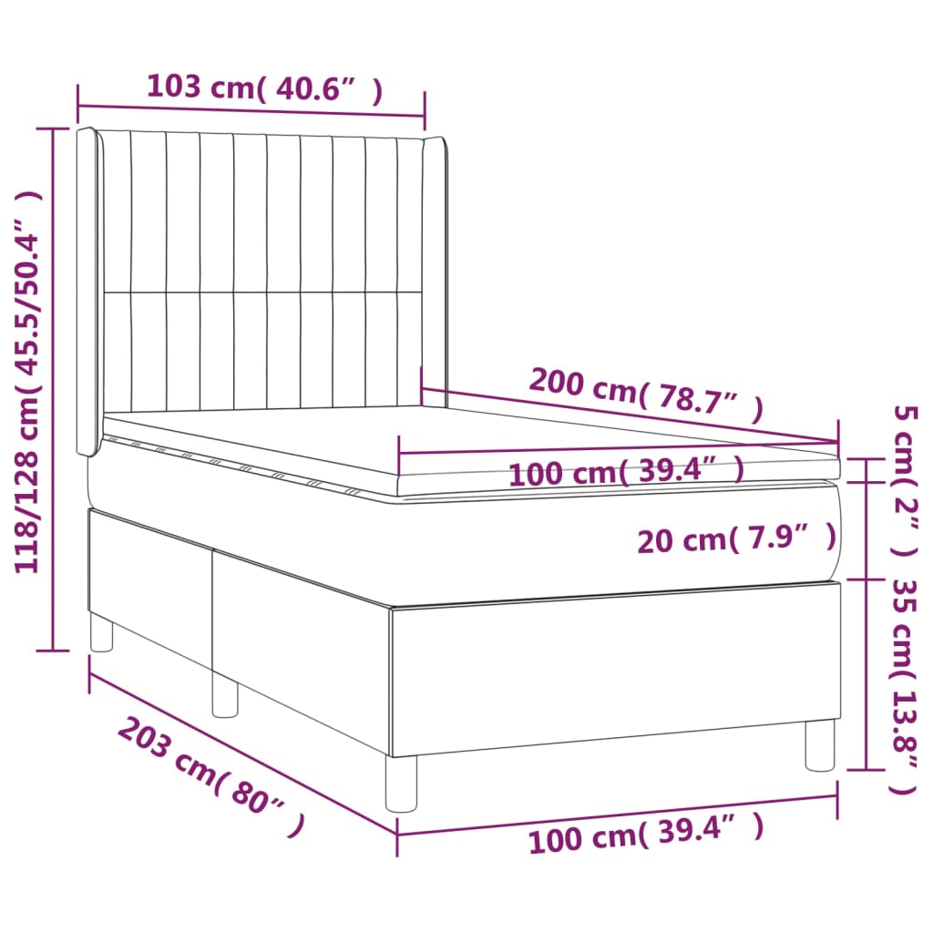vidaXL Κρεβάτι Boxspring με Στρώμα Ανοιχτό Γκρι 100x200 εκ. Υφασμάτινο
