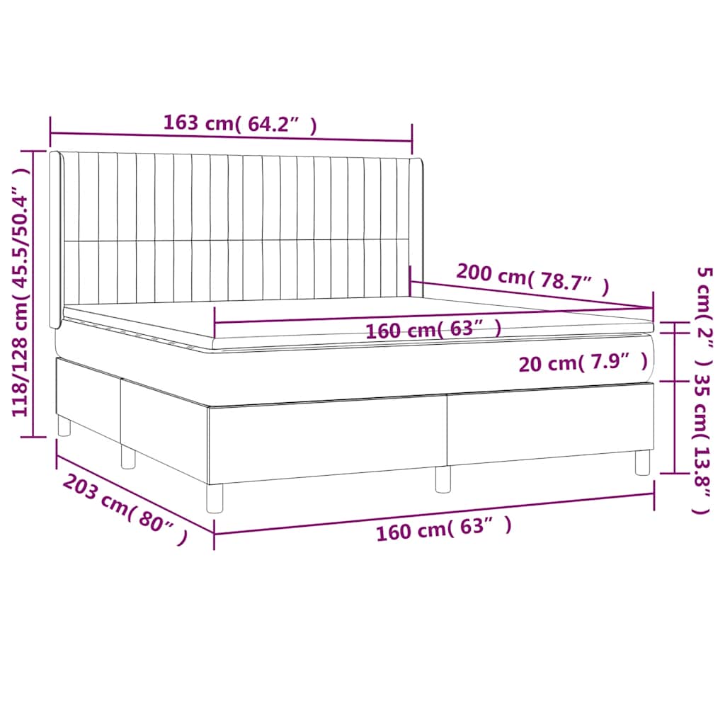 vidaXL Κρεβάτι Boxspring με Στρώμα Μαύρο 160x200 εκ. Υφασμάτινο