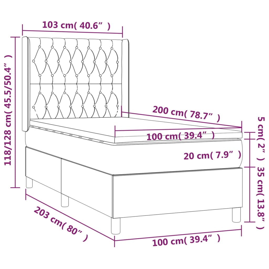 vidaXL Κρεβάτι Boxspring με Στρώμα Μαύρο 100 x 200 εκ. Υφασμάτινο