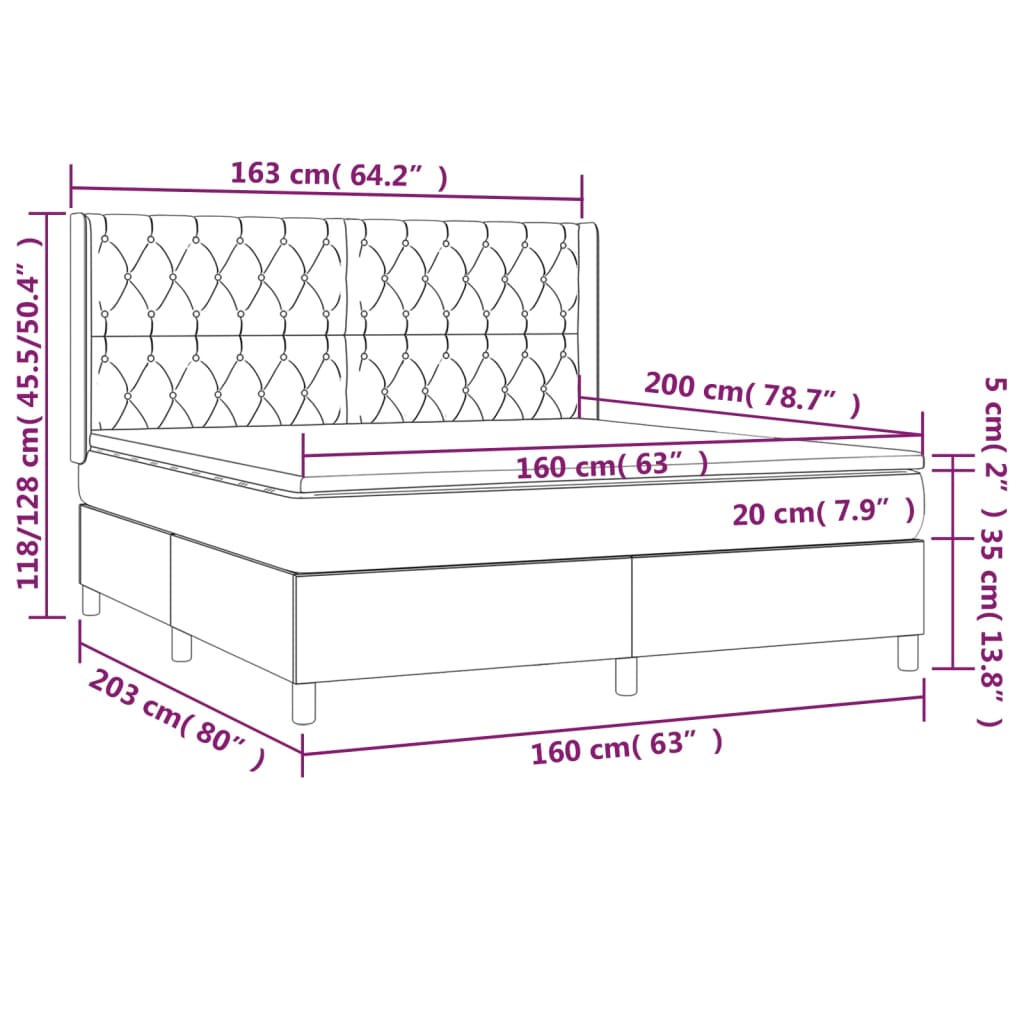 vidaXL Κρεβάτι Boxspring με Στρώμα Μαύρο 160x200 εκ. Υφασμάτινο