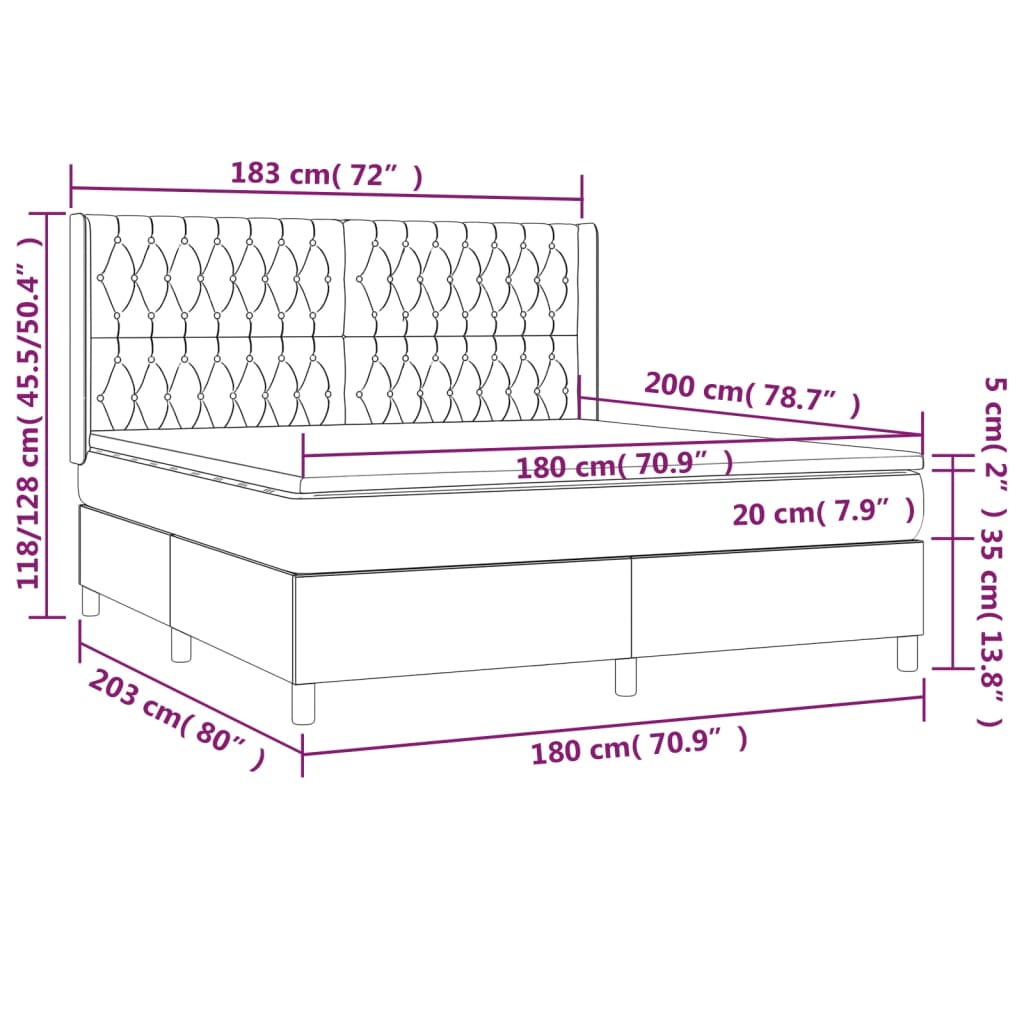 vidaXL Κρεβάτι Boxspring με Στρώμα Κρεμ 180x200 εκ. Υφασμάτινο