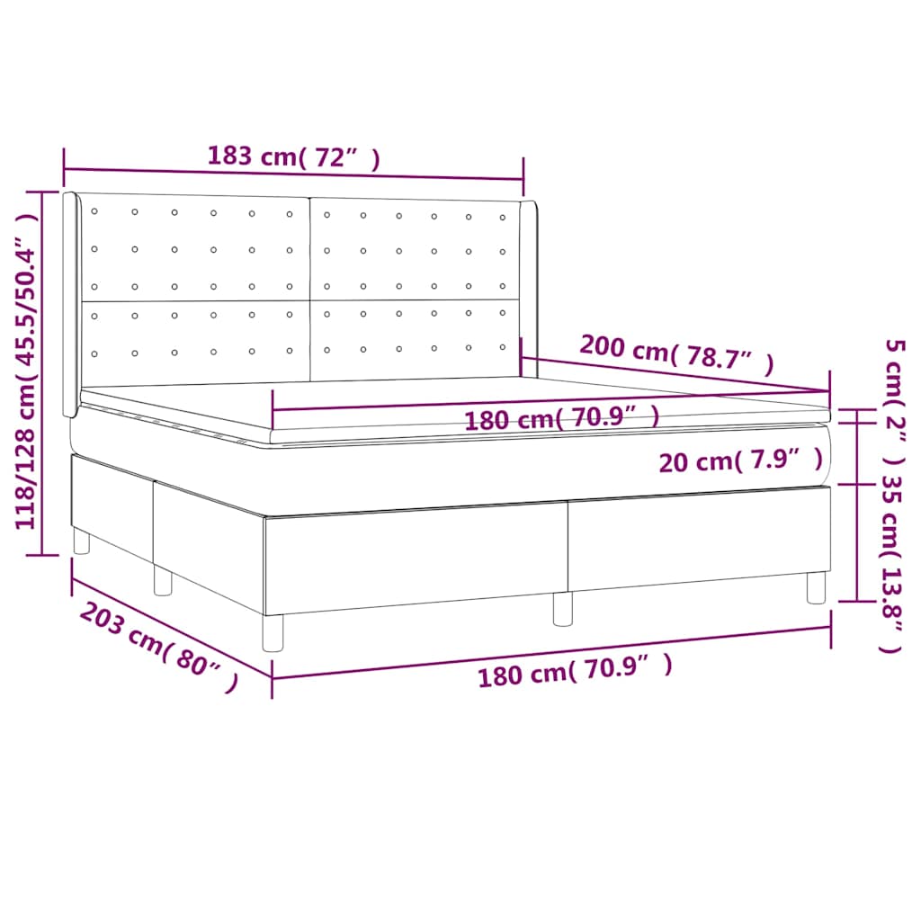 vidaXL Κρεβάτι Boxspring με Στρώμα Μαύρο 180x200 εκ. Υφασμάτινο