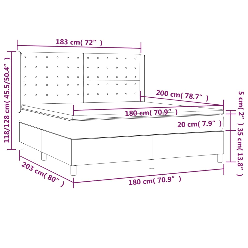 vidaXL Κρεβάτι Boxspring με Στρώμα Μπλε 180x200 εκ. Υφασμάτινο