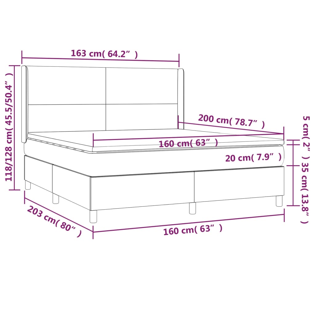vidaXL Κρεβάτι Boxspring με Στρώμα Κρεμ 160x200 εκ. Υφασμάτινο