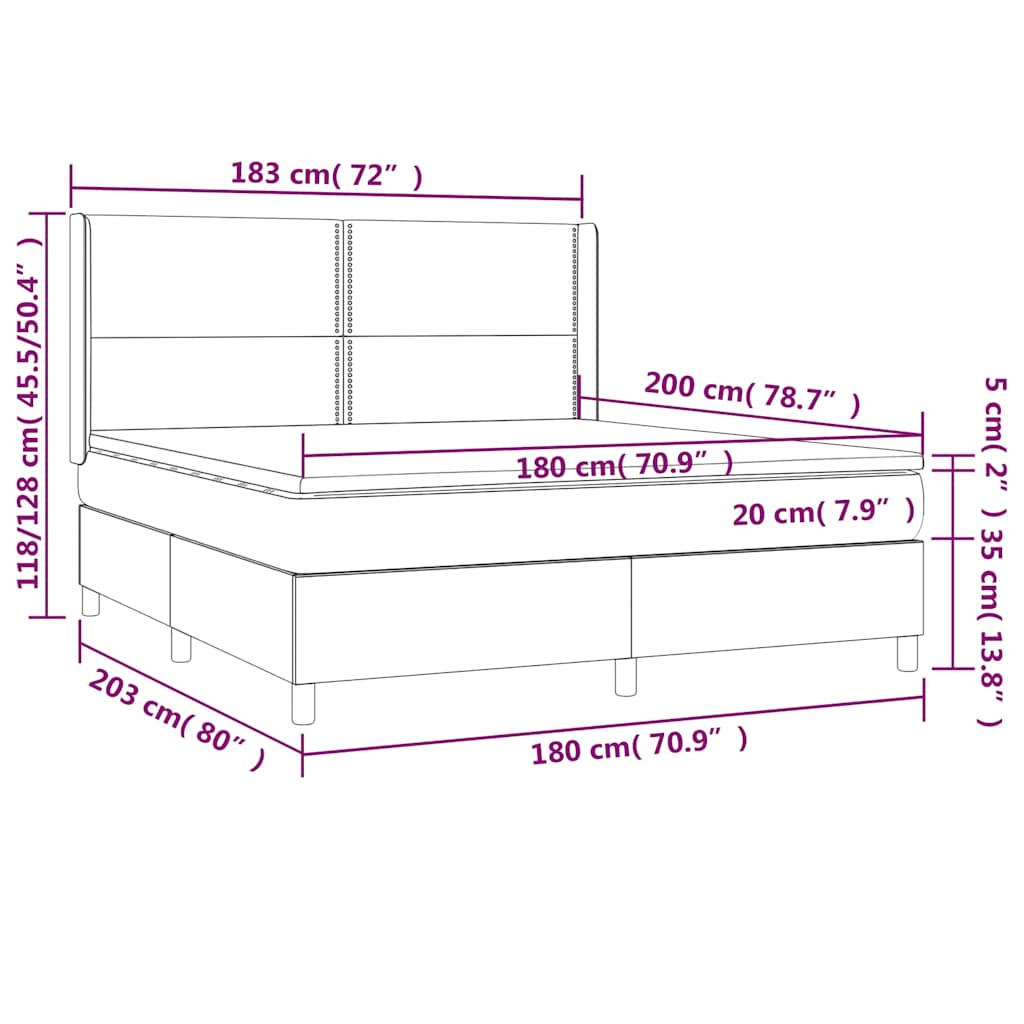 vidaXL Κρεβάτι Boxspring με Στρώμα Κρεμ 180x200 εκ. Υφασμάτινο