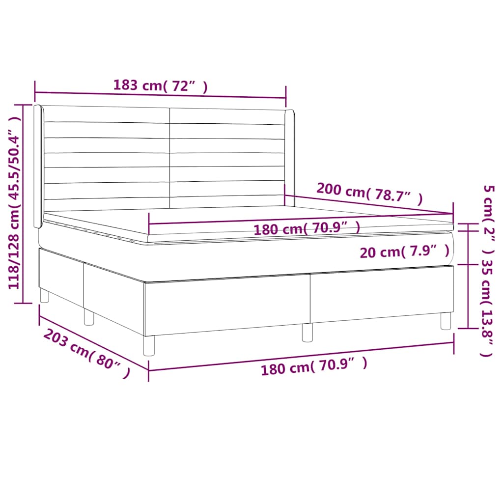 vidaXL Κρεβάτι Boxspring με Στρώμα Σκούρο Καφέ 180x200 εκ Υφασμάτινο