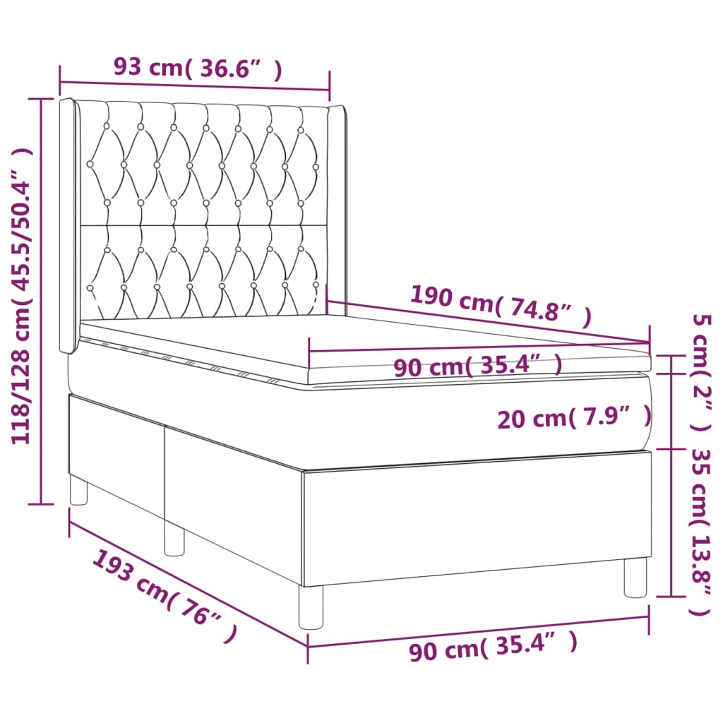 vidaXL Κρεβάτι Boxspring με Στρώμα Μπλε 90x190 εκ.Υφασμάτινο