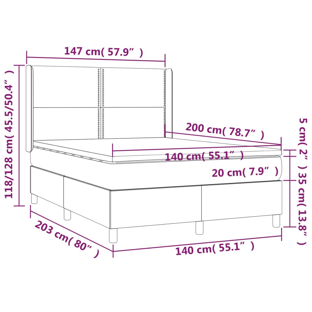 vidaXL Κρεβάτι Boxspring με Στρώμα Γκρι 140x200εκ. από Συνθετικό Δέρμα