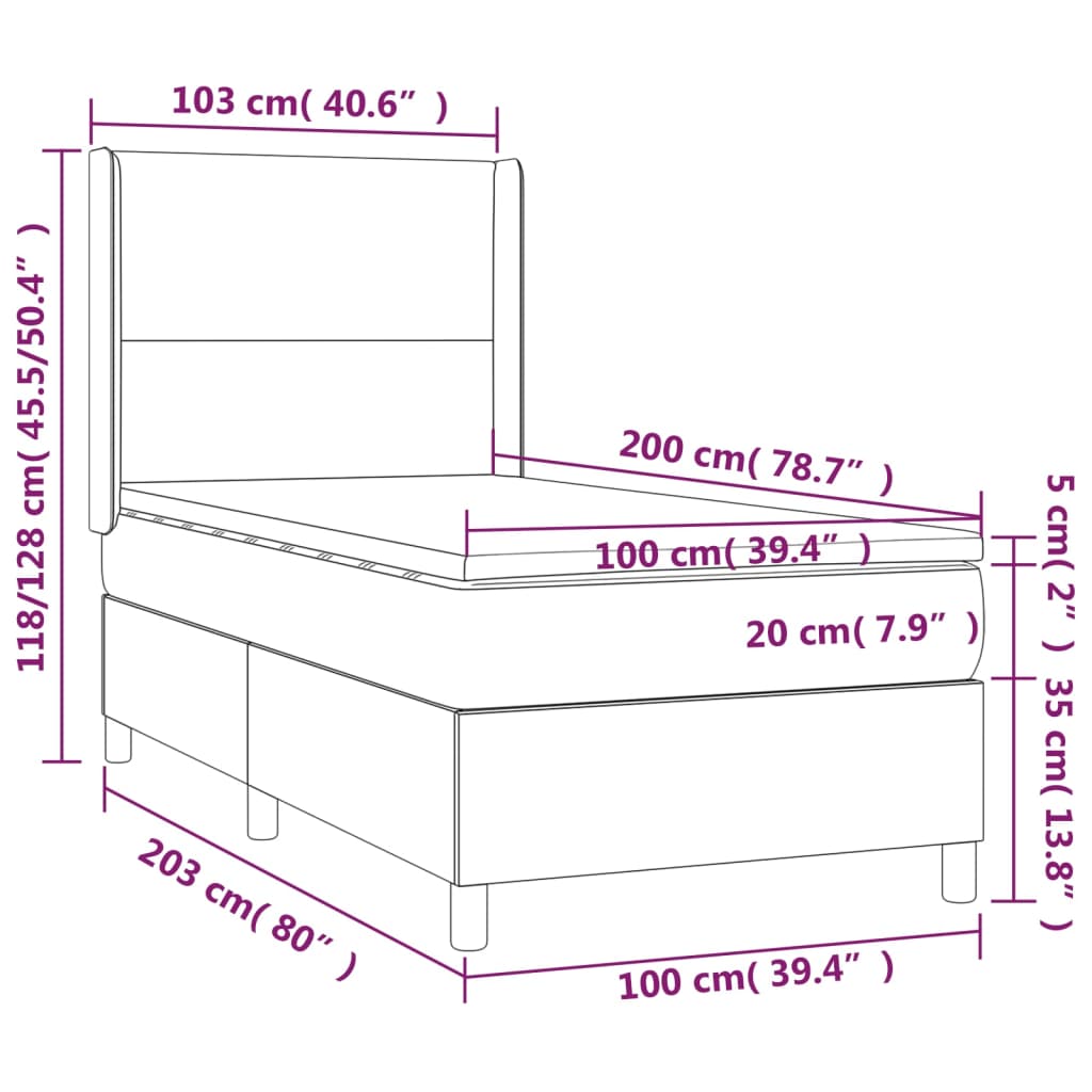vidaXL Κρεβάτι Boxspring με Στρώμα Σκούρο Γκρι 100x200 εκ. Βελούδινο