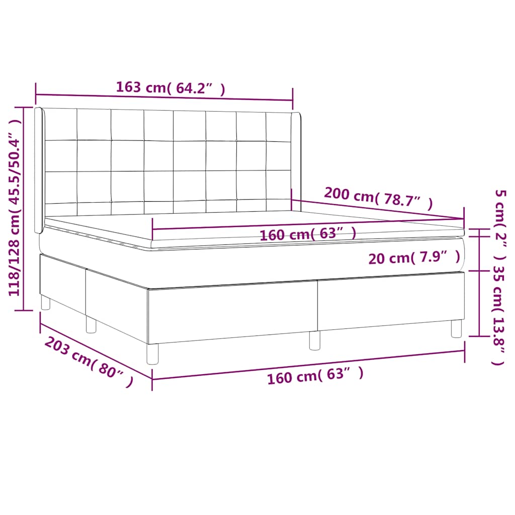 vidaXL Κρεβάτι Boxspring με Στρώμα Σκούρο Πράσινο 160x200εκ. Βελούδινο