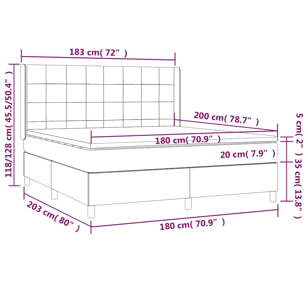 vidaXL Κρεβάτι Boxspring με Στρώμα Σκούρο Πράσινο 180x200εκ. Βελούδινο