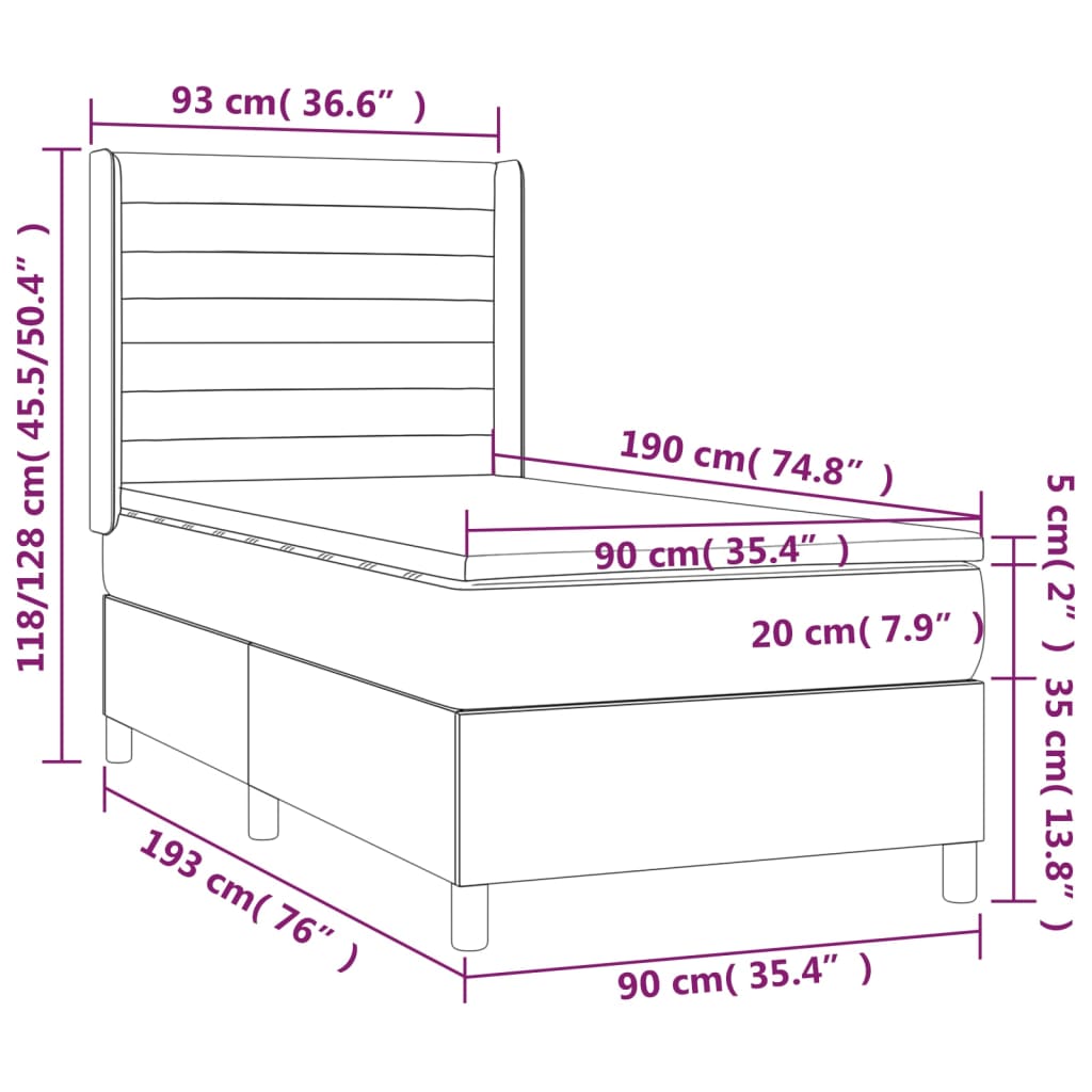 vidaXL Κρεβάτι Boxspring με Στρώμα Ροζ 90x190 εκ. Βελούδινο