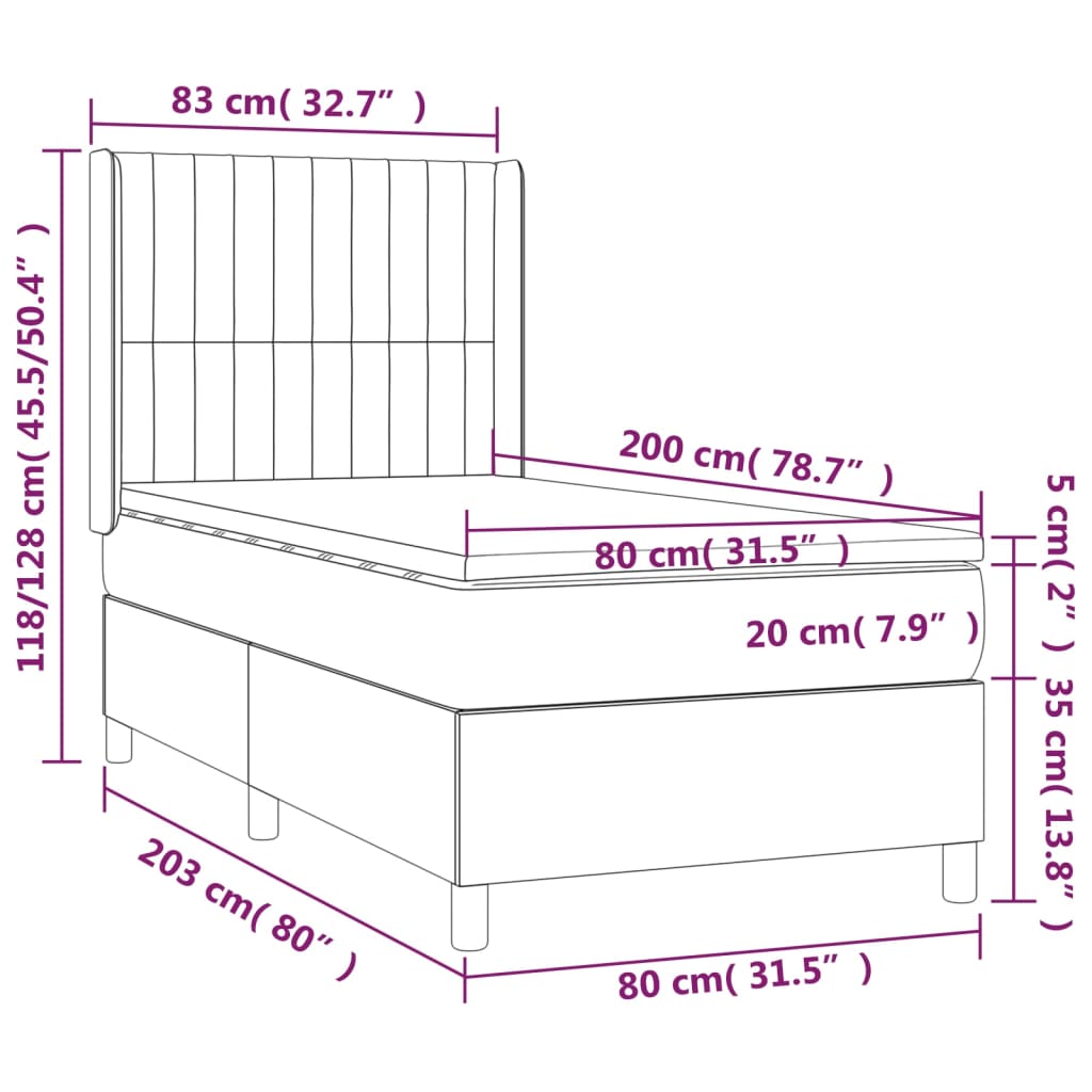 vidaXL Κρεβάτι Boxspring με Στρώμα Ροζ 80 x 200 εκ. Βελούδινο