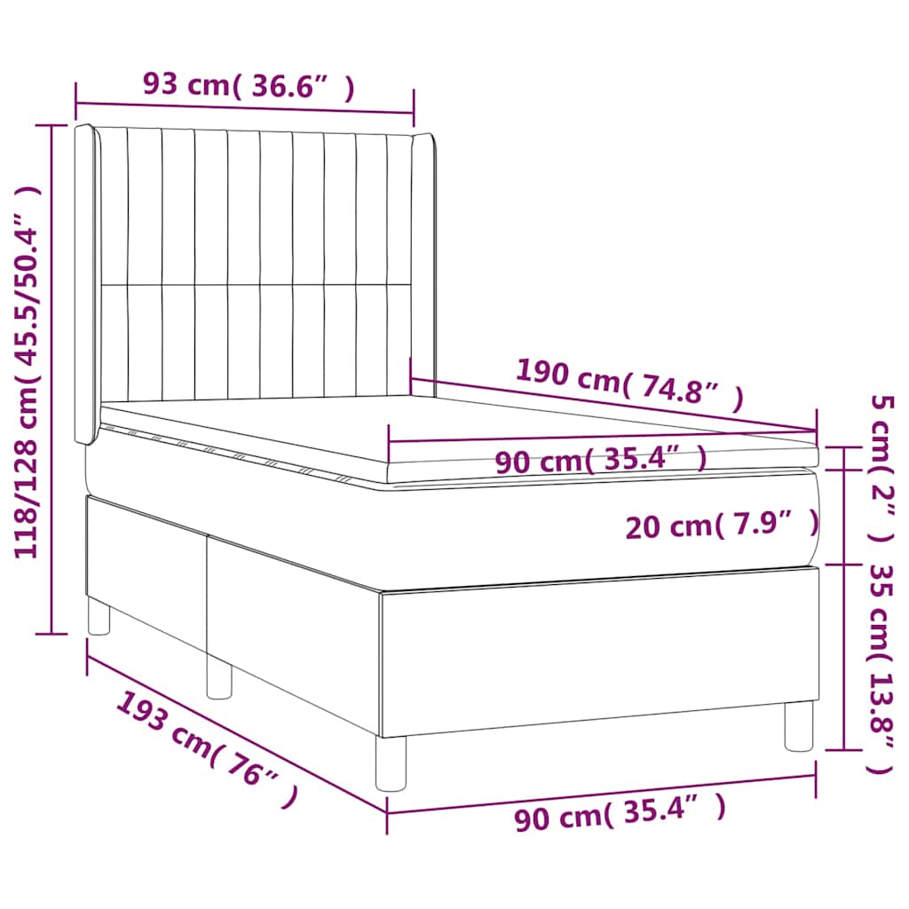 vidaXL Κρεβάτι Boxspring με Στρώμα Σκούρο Μπλε 90x190 εκ. Βελούδινο