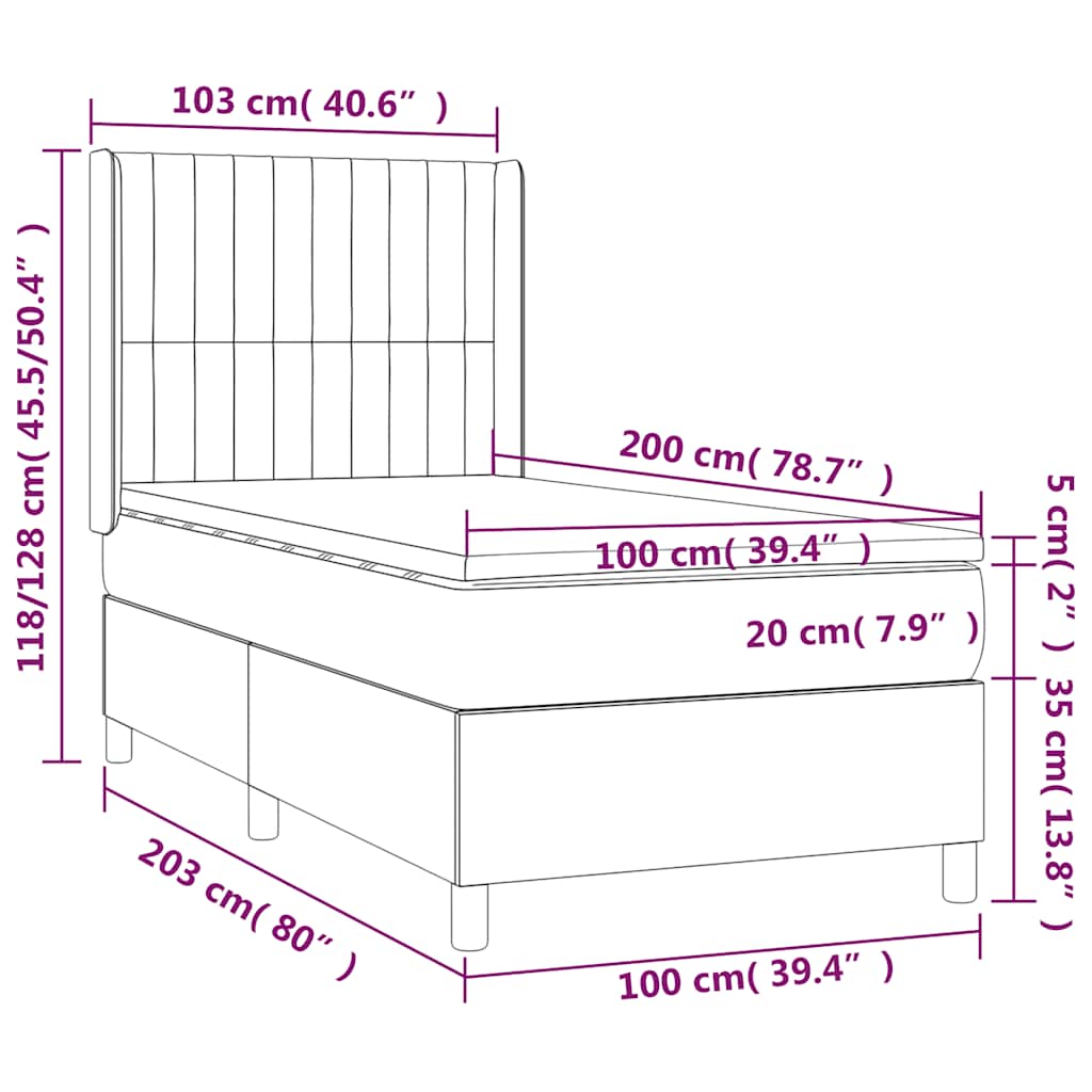 vidaXL Κρεβάτι Boxspring με Στρώμα Σκούρο Μπλε 100x200 εκ. Βελούδινο